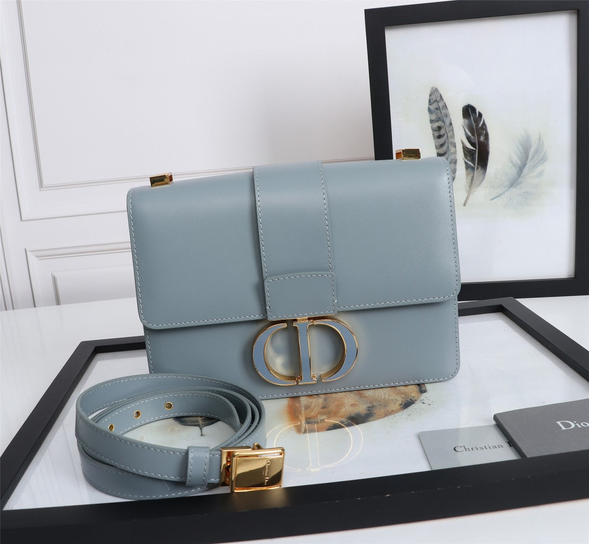 Dior 30 Montaigne Bag In Light Blue Box Calfskin