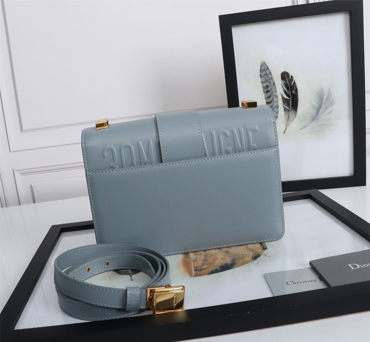 Dior 30 Montaigne Bag In Light Blue Box Calfskin