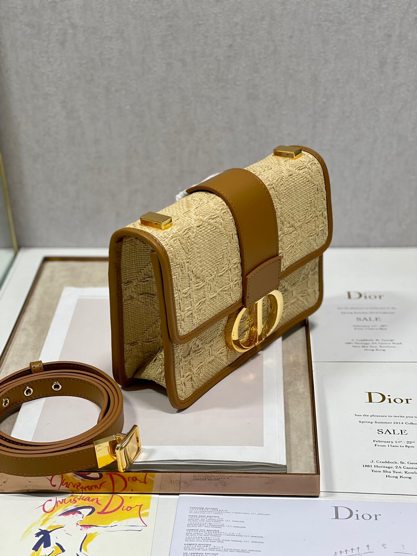 Dior 30 Montaigne In Brown Raffia Straw Bag