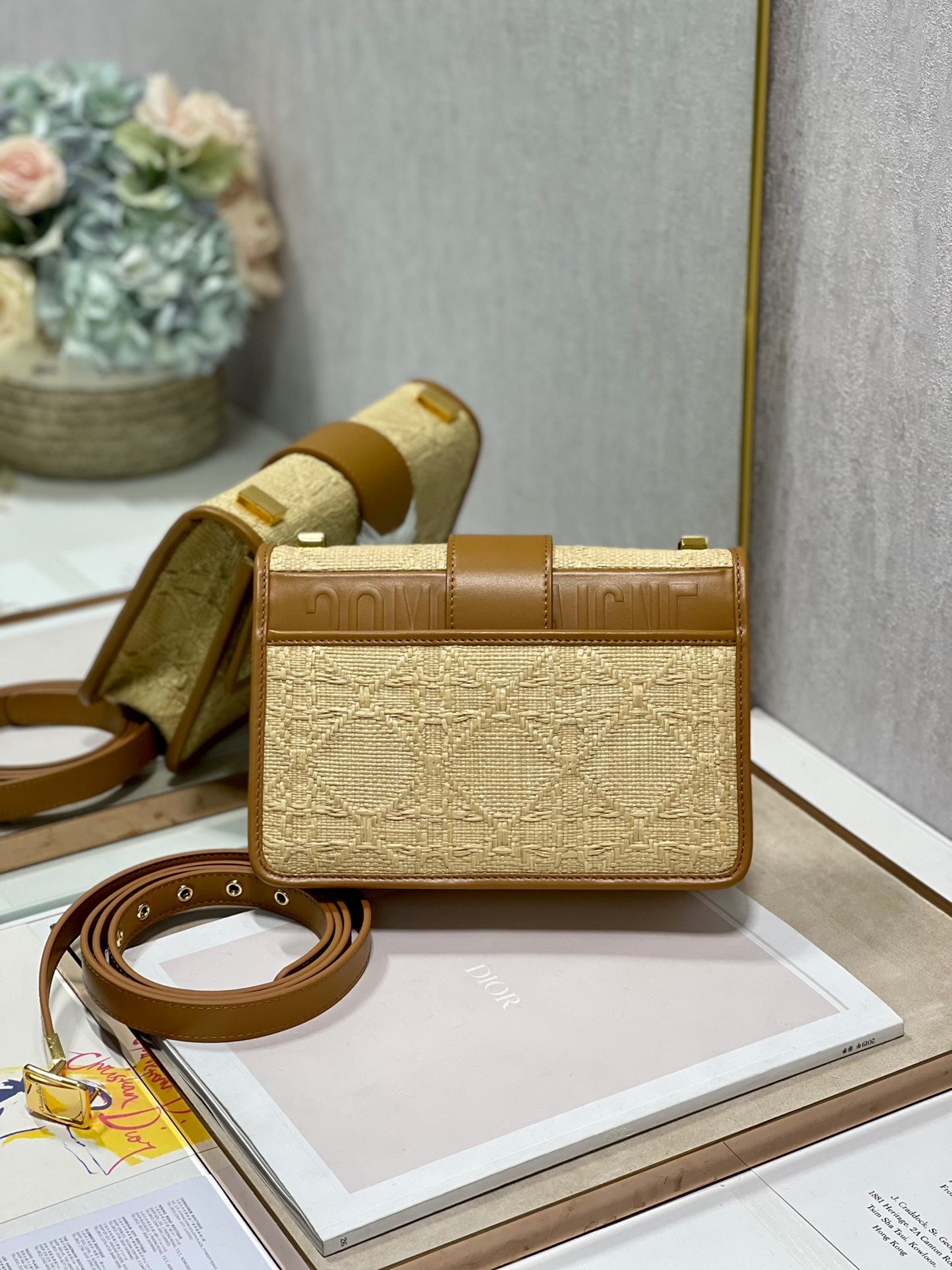 Dior 30 Montaigne In Brown Raffia Straw Bag