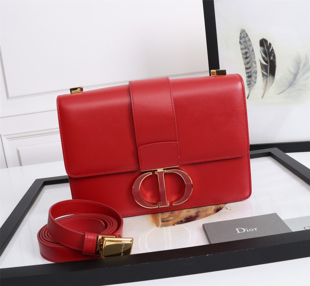 Dior 30 Montaigne Bag In Red Box Calfskin