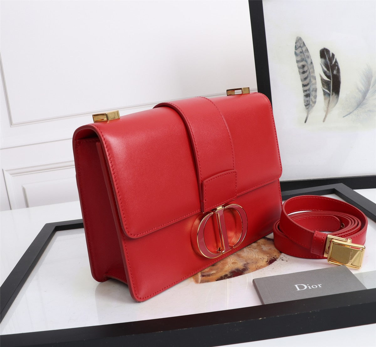 Dior 30 Montaigne Bag In Red Box Calfskin