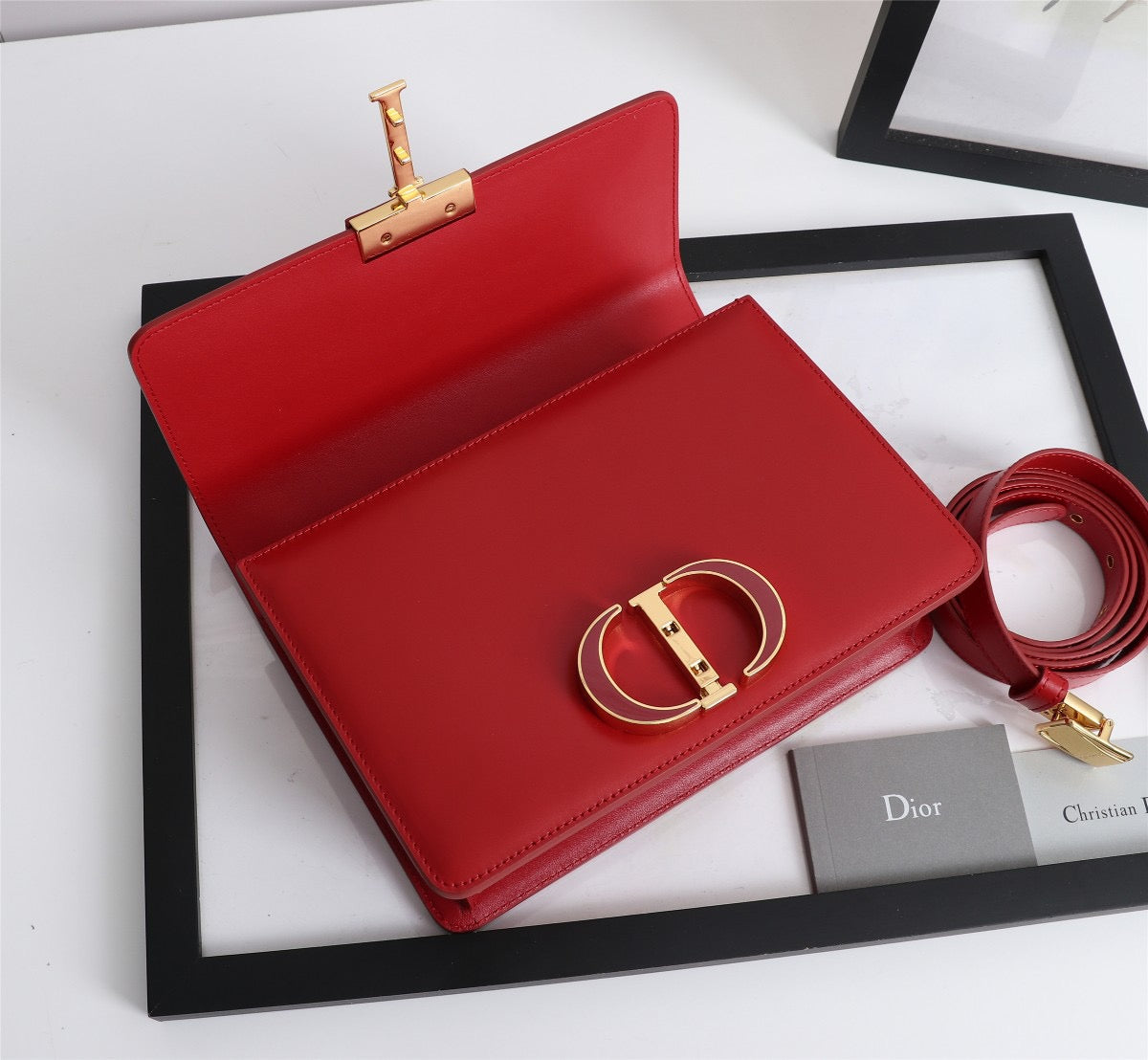 Dior 30 Montaigne Bag In Red Box Calfskin