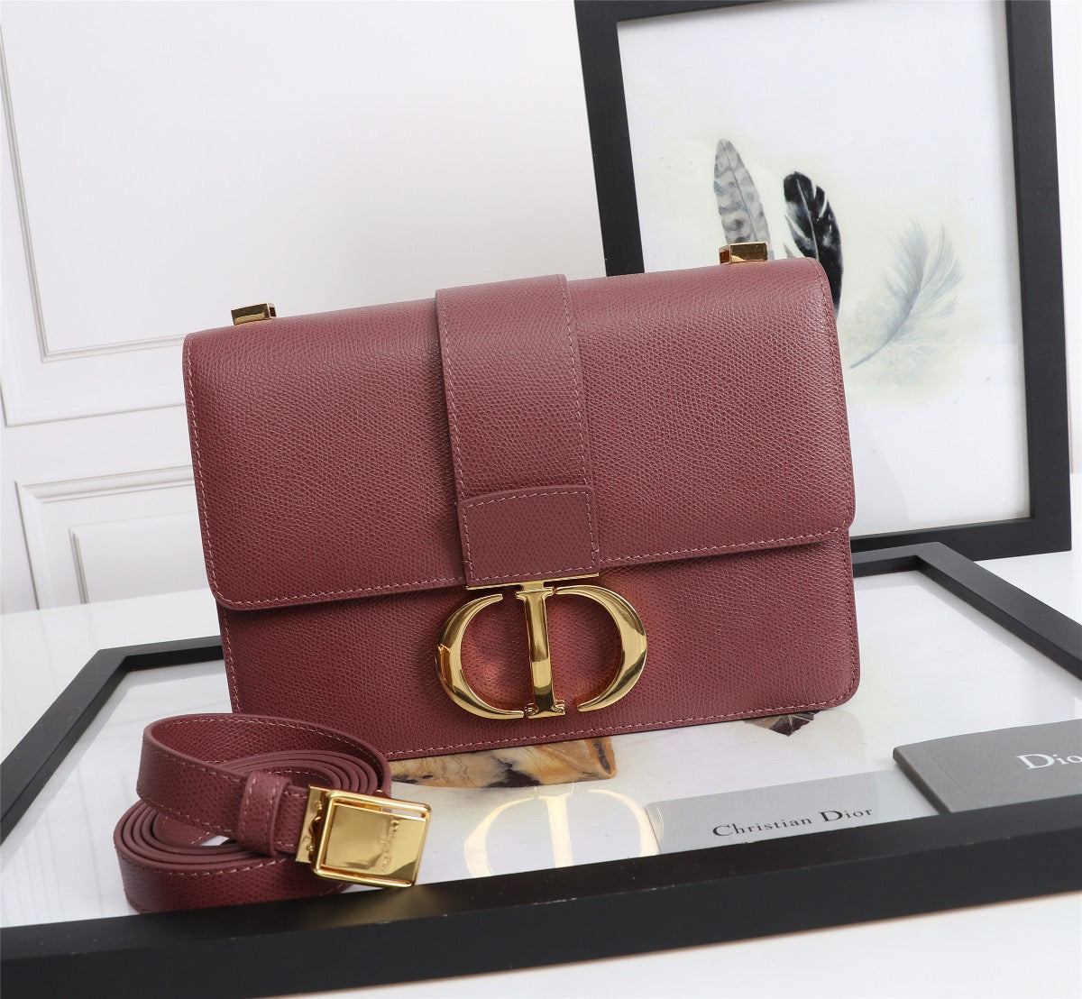 Dior 30 Montaigne Bag In Burgundy Box Calfskin