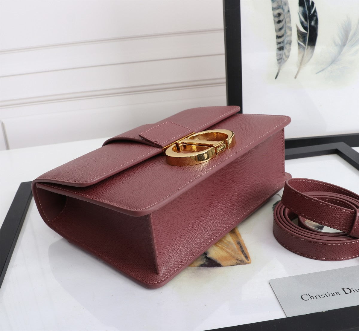 Dior 30 Montaigne Bag In Burgundy Box Calfskin