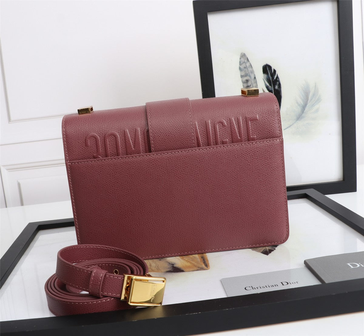 Dior 30 Montaigne Bag In Burgundy Box Calfskin