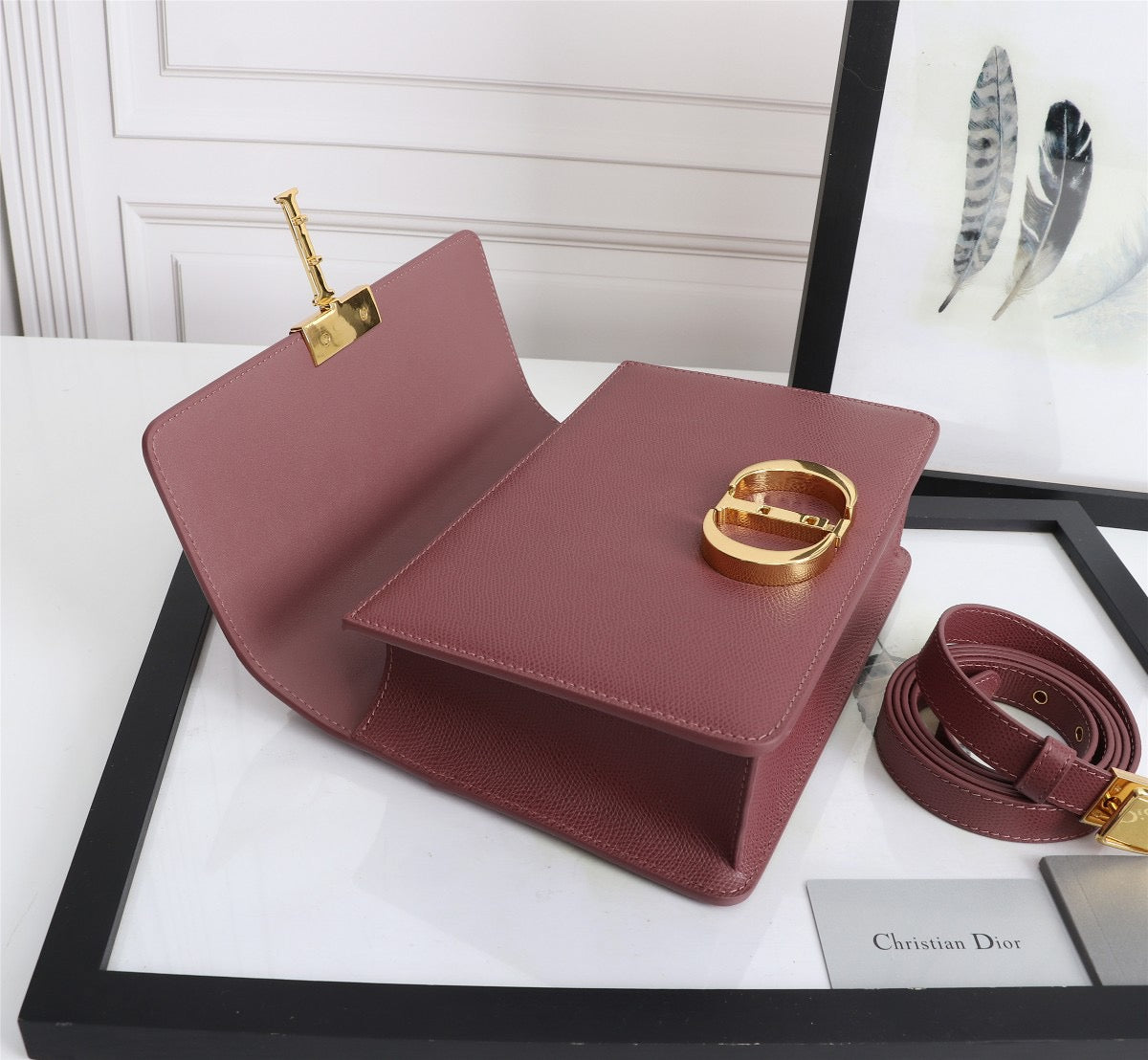 Dior 30 Montaigne Bag In Burgundy Box Calfskin