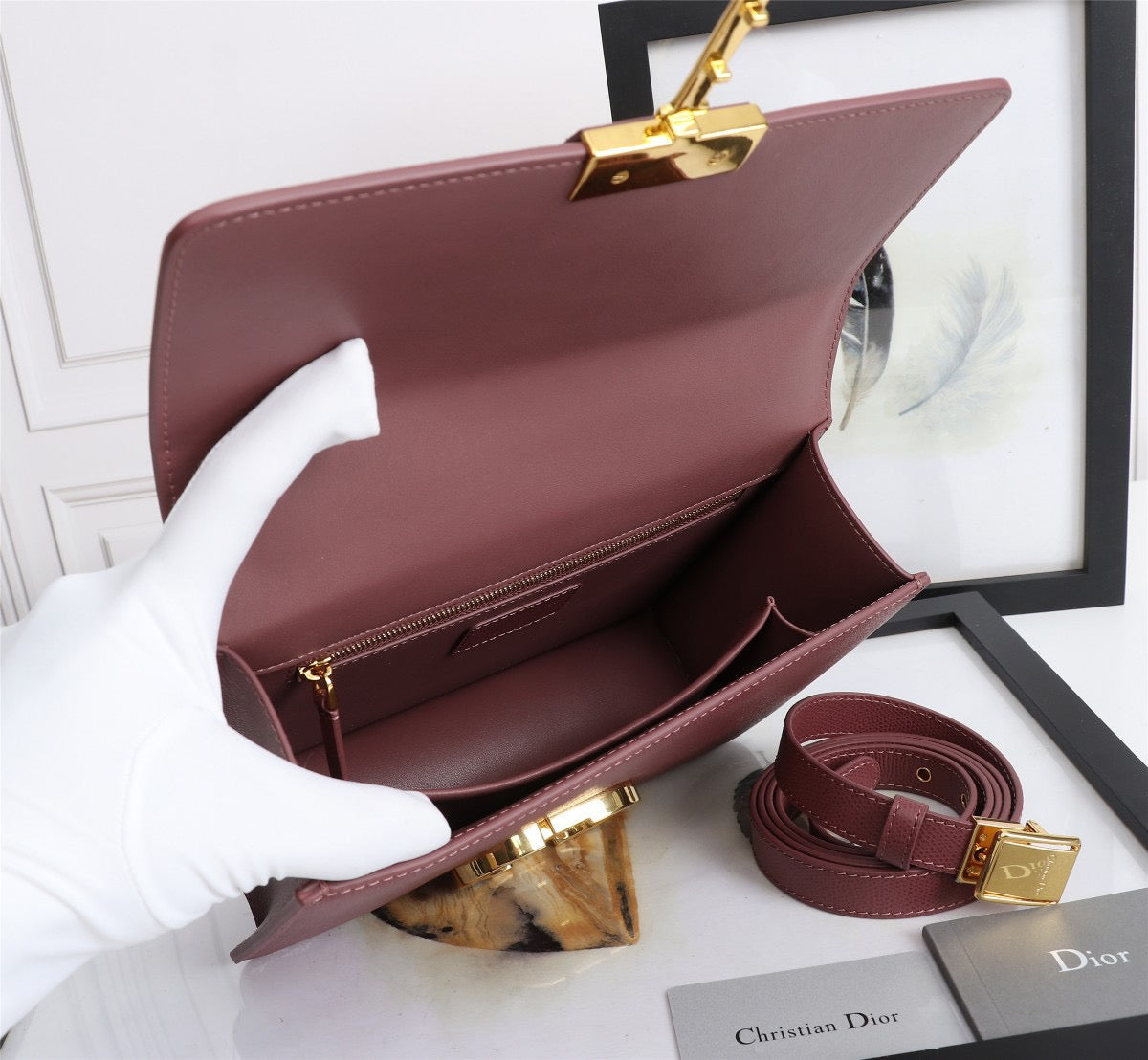 Dior 30 Montaigne Bag In Burgundy Box Calfskin