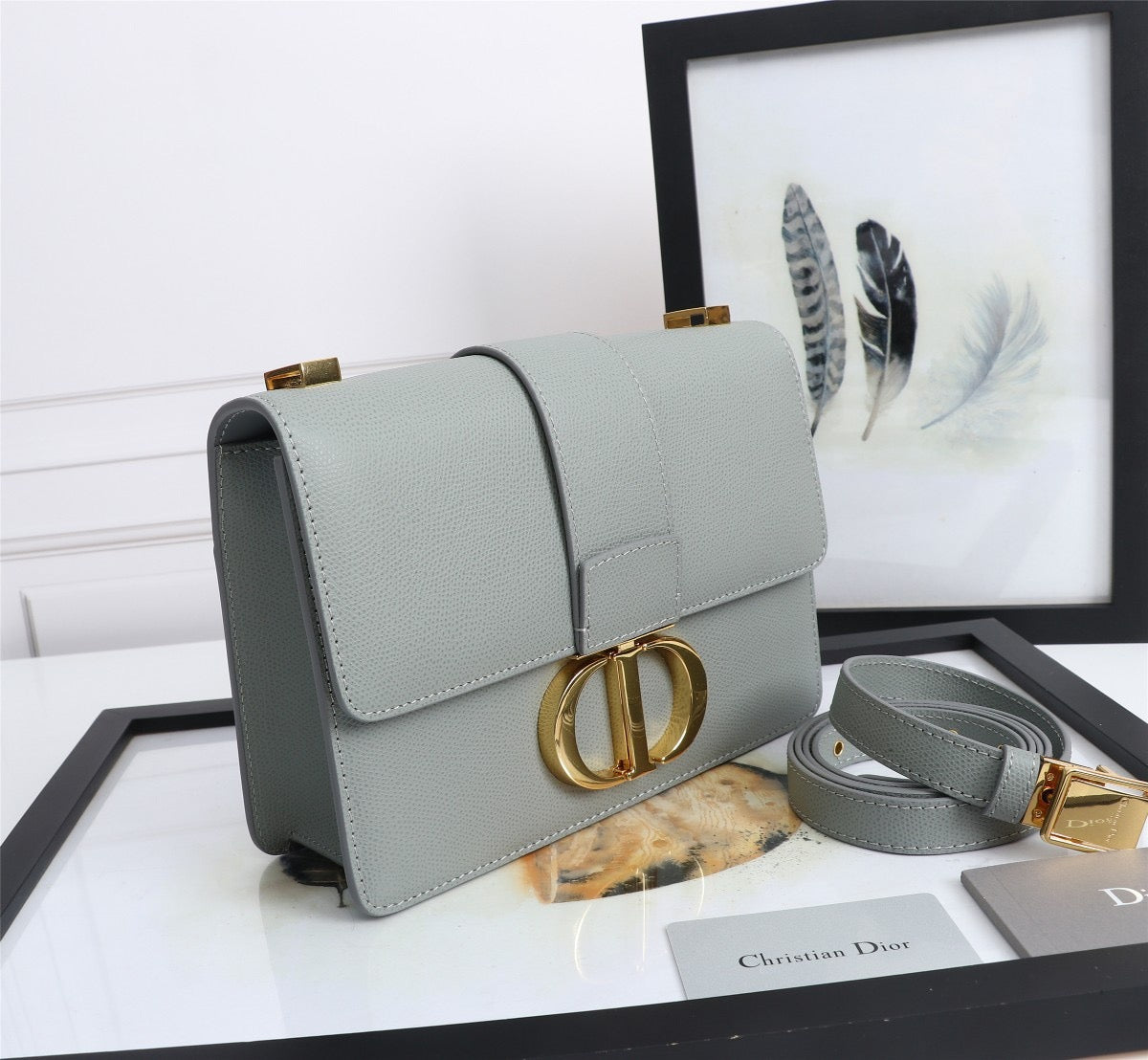 Dior 30 Montaigne Bag In Gray Box Calfskin