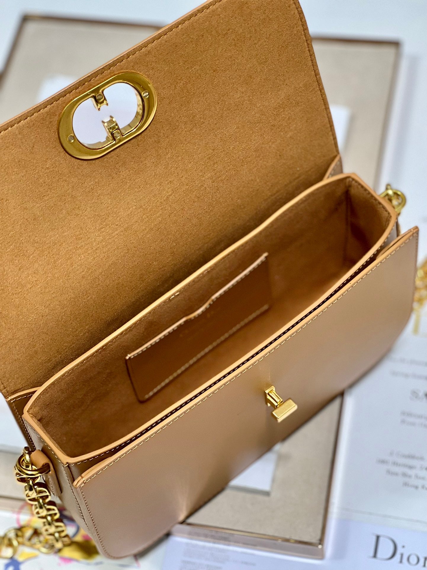 Dior 30 Montaigne Avenue Bag In Gold Brown Box Calfskin