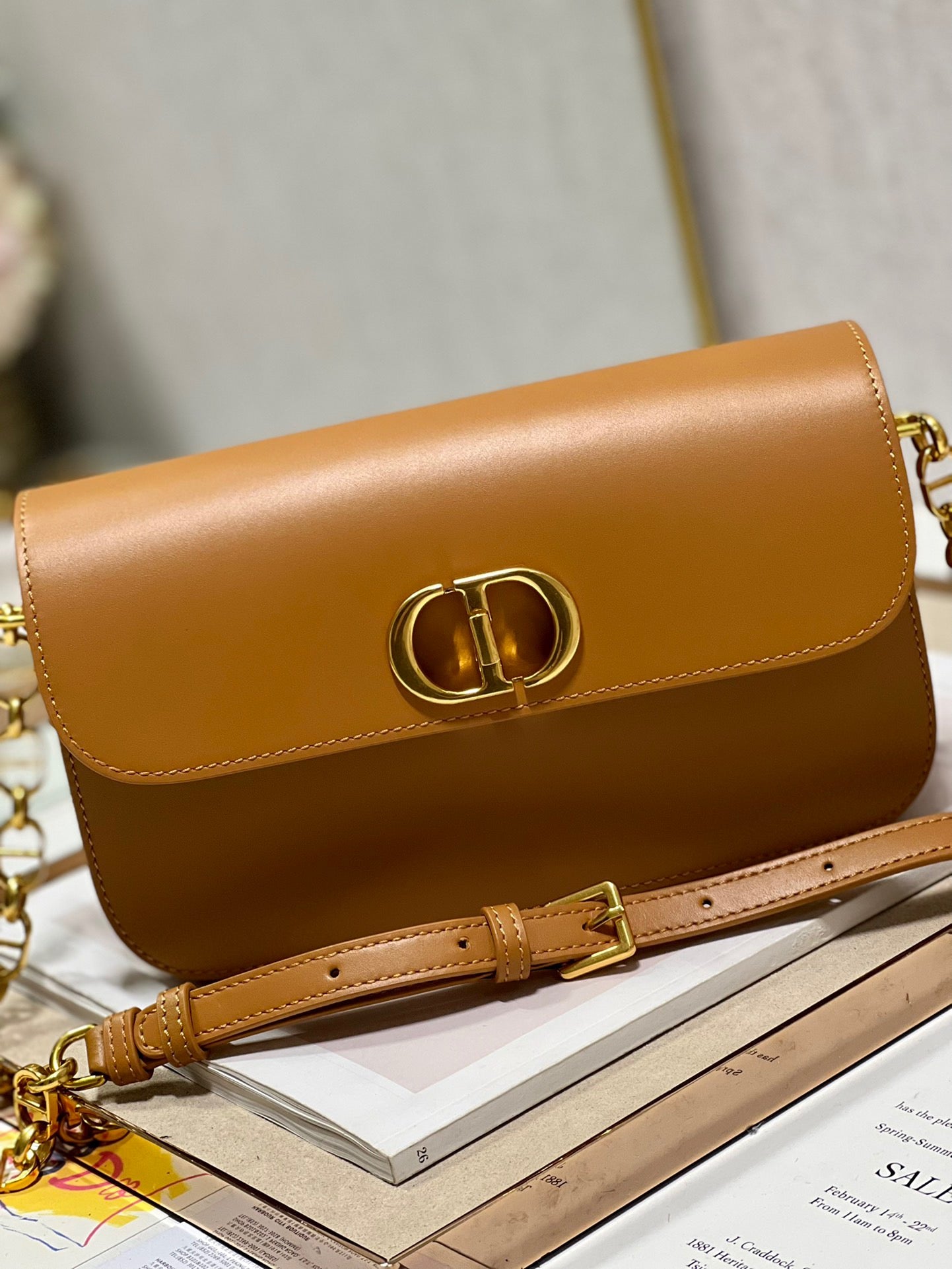 Dior 30 Montaigne Avenue Bag In Gold Brown Box Calfskin