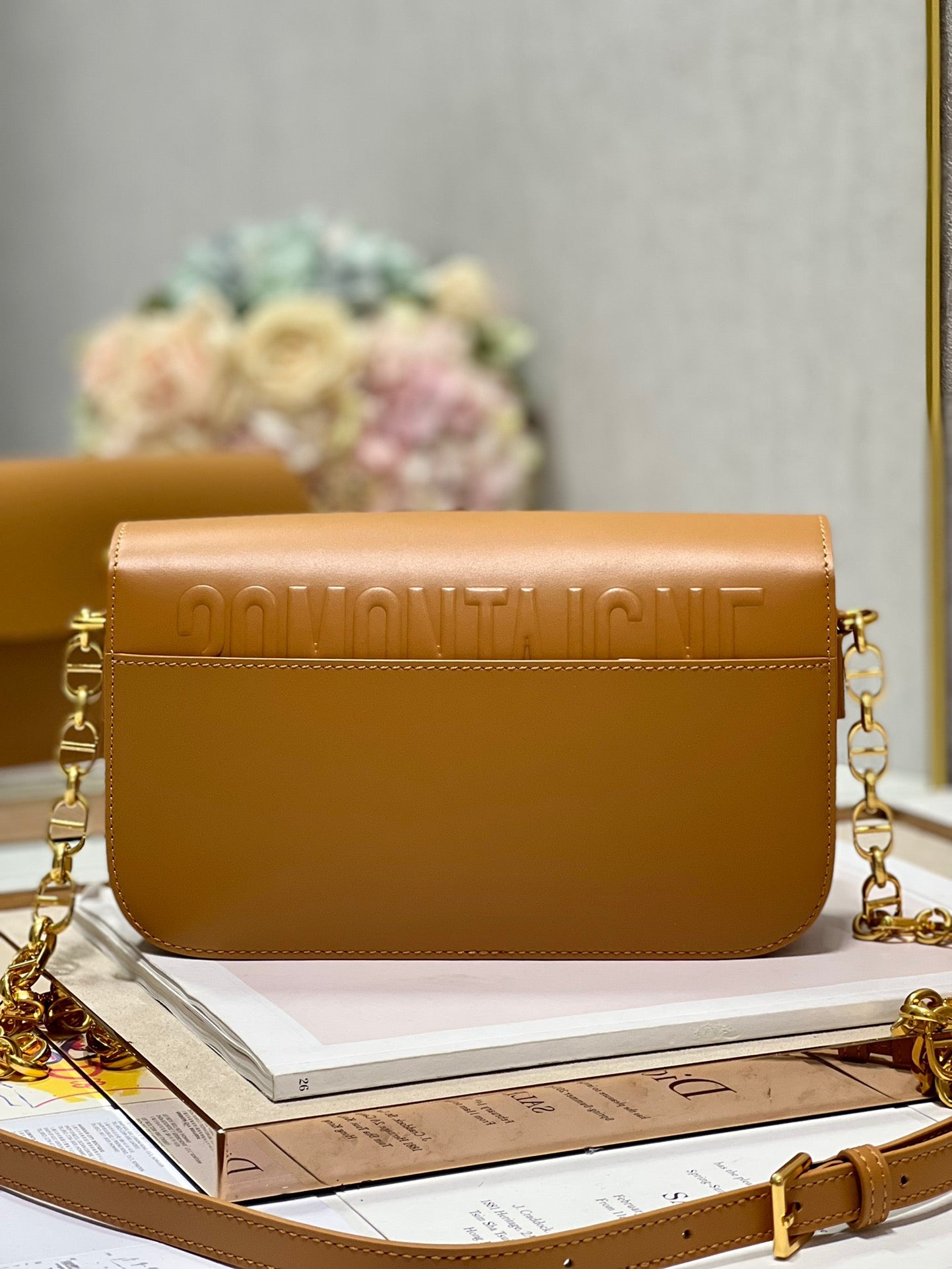 Dior 30 Montaigne Avenue Bag In Gold Brown Box Calfskin