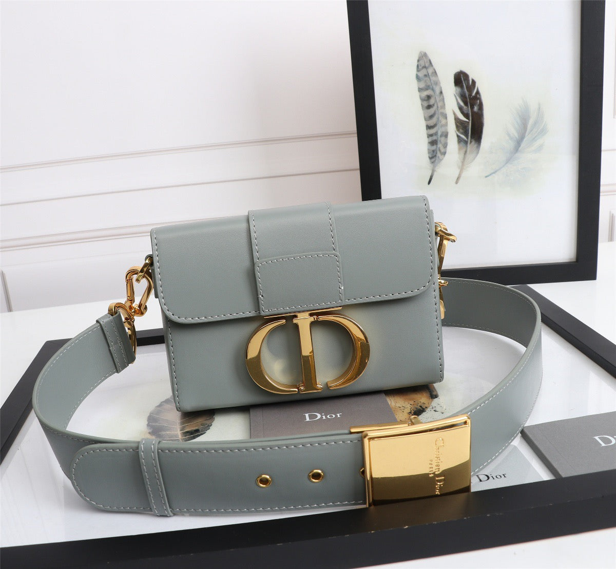 Dior 30 Montaigne Box Bag In Gray Box Calfskin