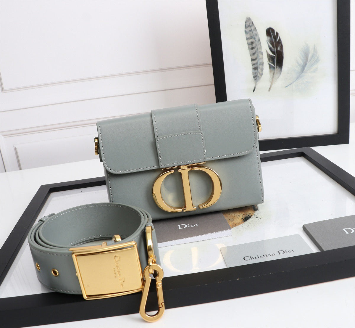 Dior 30 Montaigne Box Bag In Gray Box Calfskin