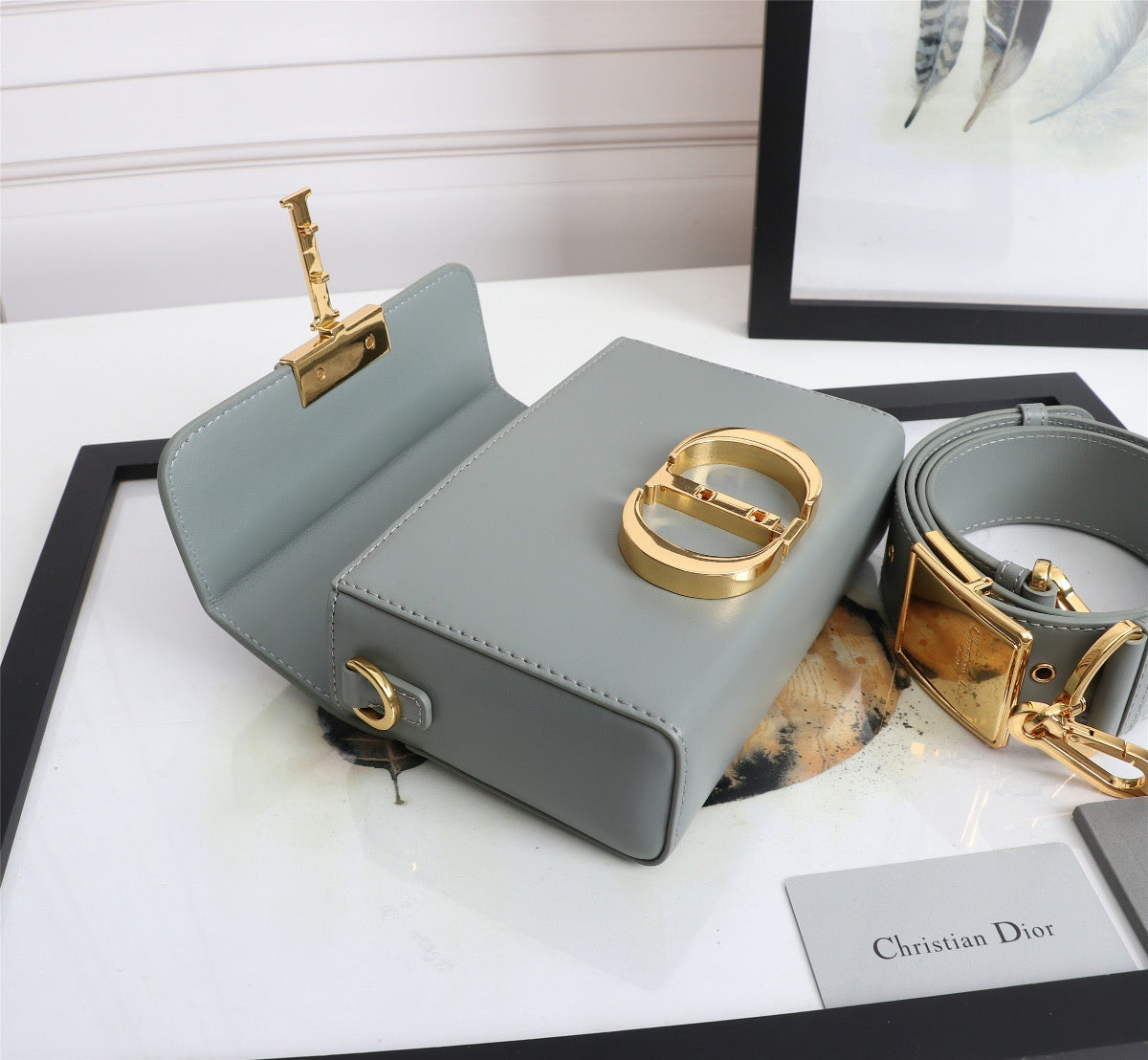 Dior 30 Montaigne Box Bag In Gray Box Calfskin