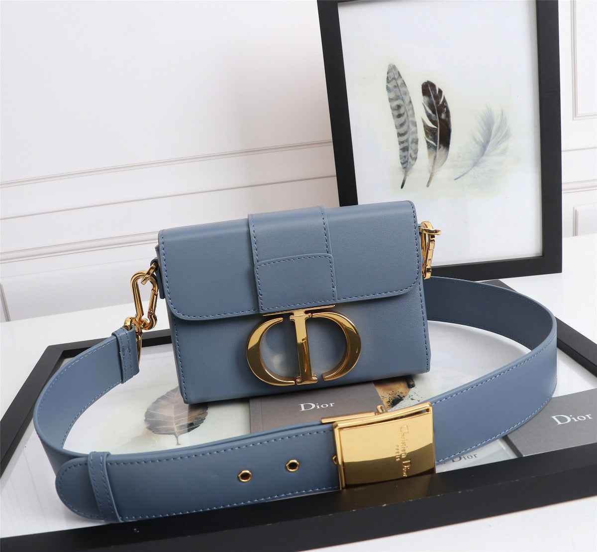 Dior 30 Montaigne Box Bag In Dark Blue Box Calfskin