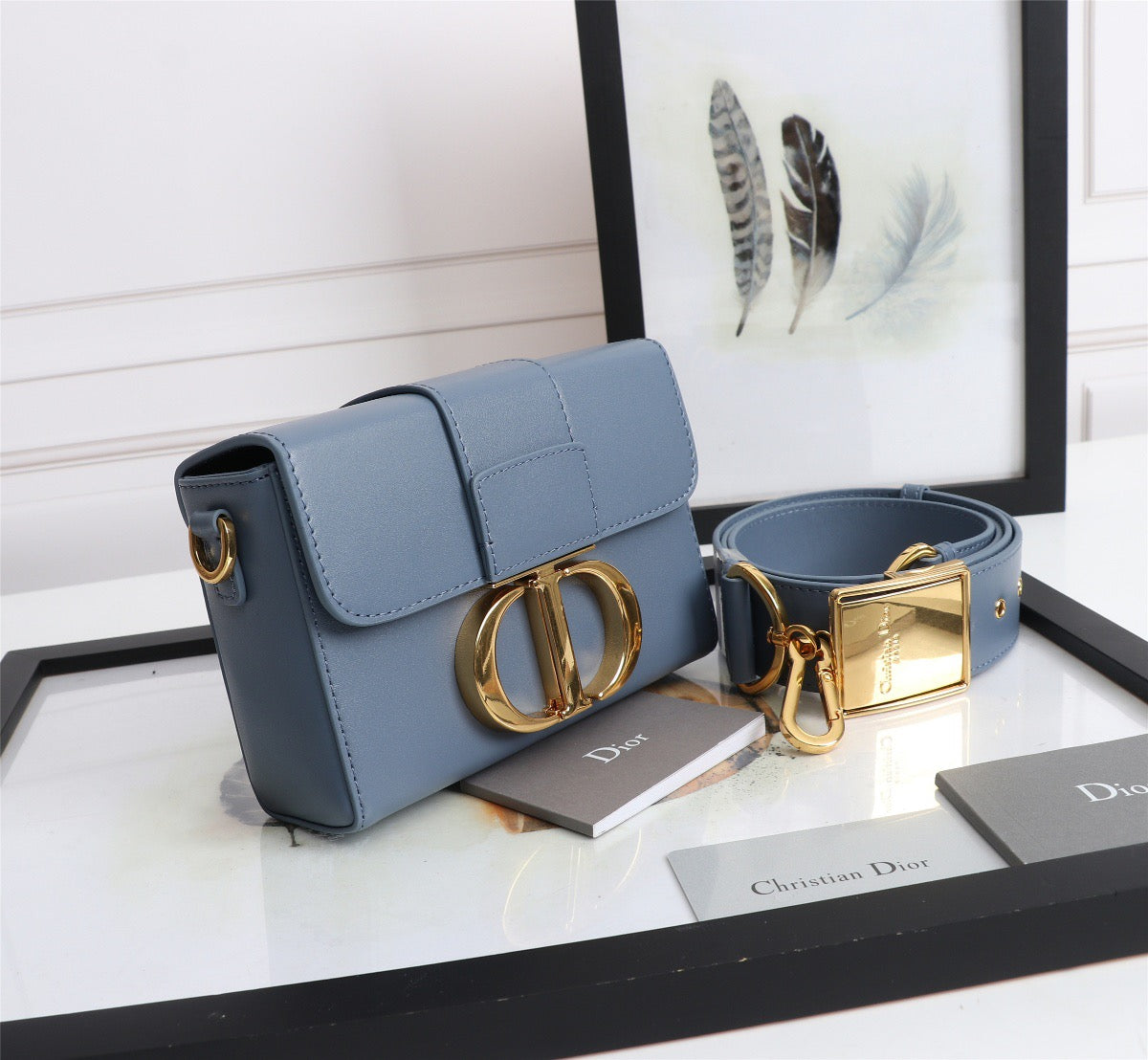 Dior 30 Montaigne Box Bag In Dark Blue Box Calfskin