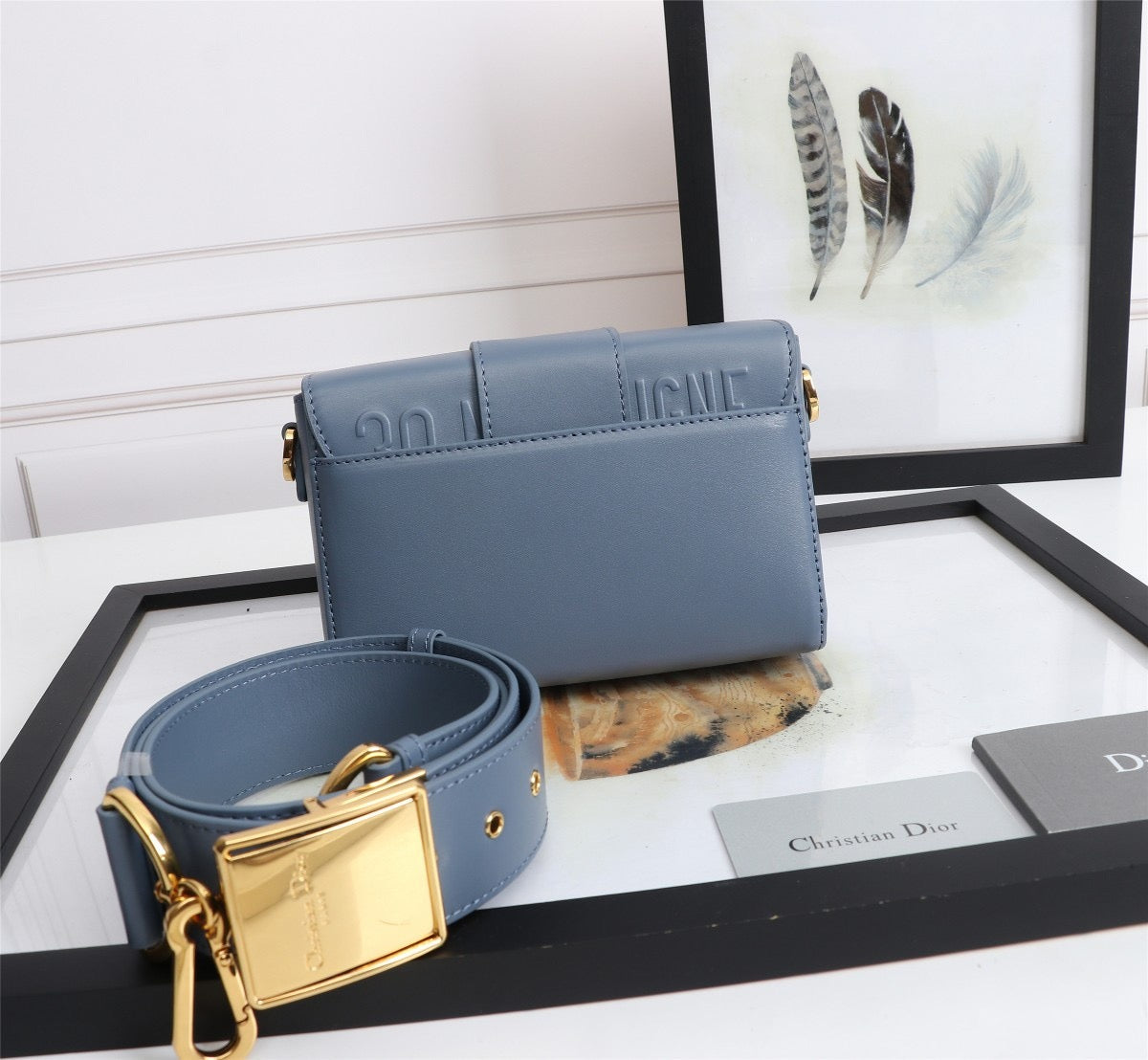 Dior 30 Montaigne Box Bag In Dark Blue Box Calfskin