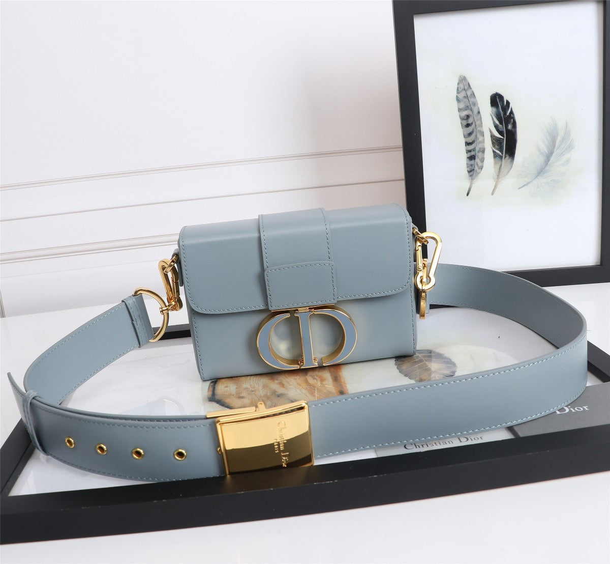 Dior 30 Montaigne Box Bag In Light Blue Box Calfskin