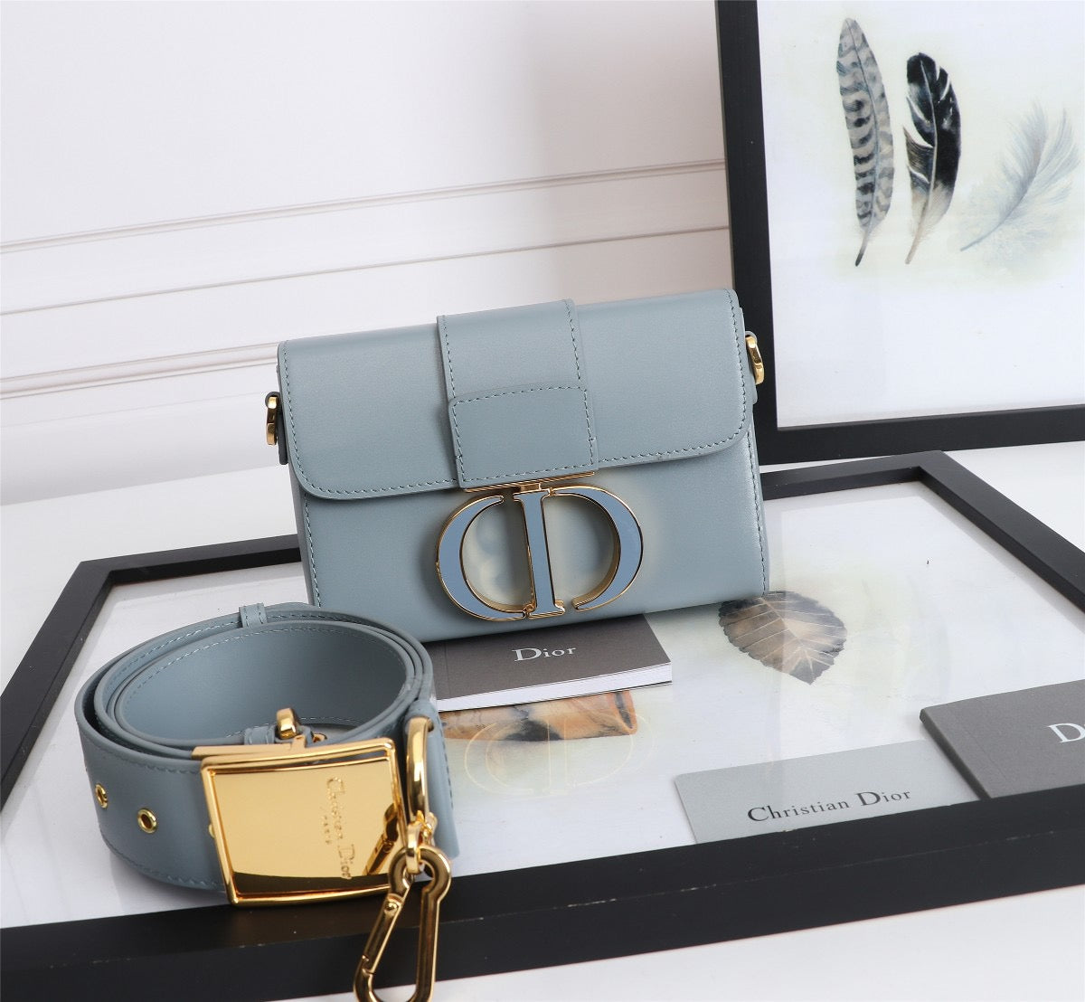 Dior 30 Montaigne Box Bag In Light Blue Box Calfskin