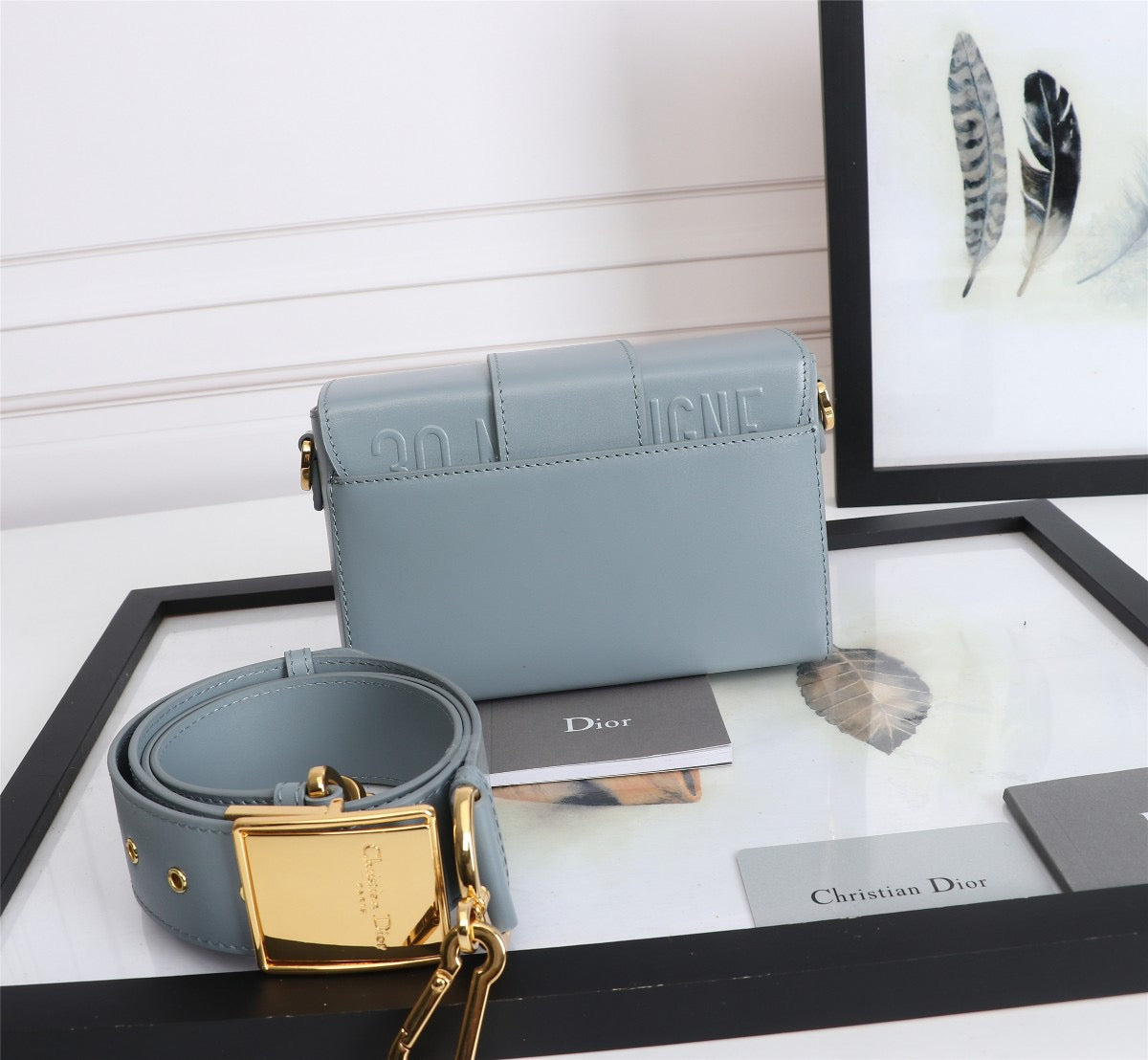 Dior 30 Montaigne Box Bag In Light Blue Box Calfskin