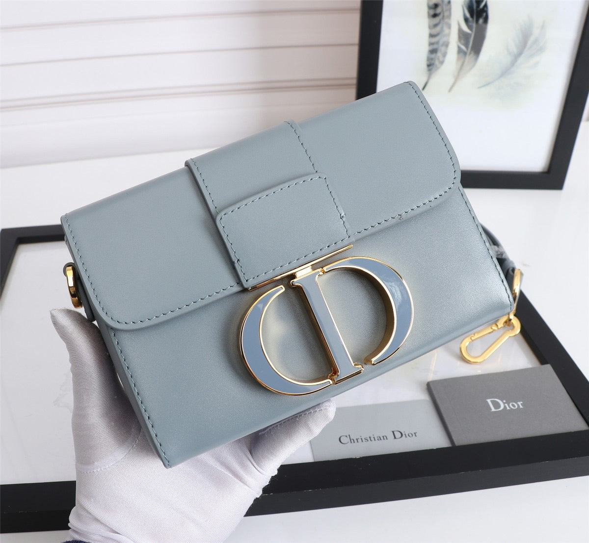 Dior 30 Montaigne Box Bag In Light Blue Box Calfskin