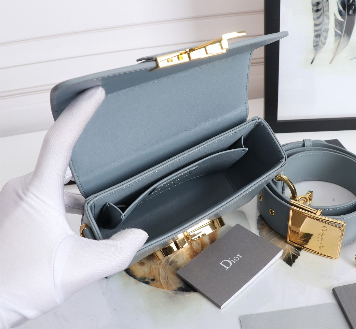 Dior 30 Montaigne Box Bag In Light Blue Box Calfskin