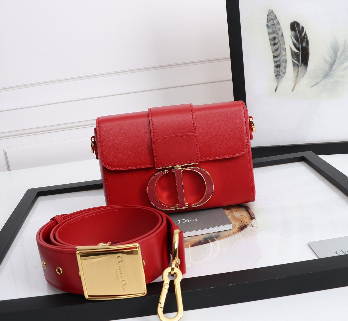 Dior 30 Montaigne Box Bag In Red Box Calfskin