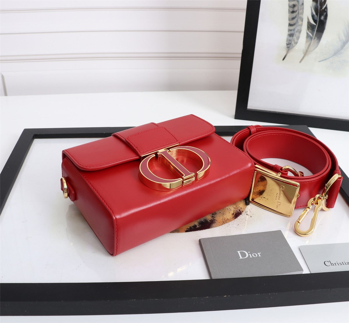 Dior 30 Montaigne Box Bag In Red Box Calfskin