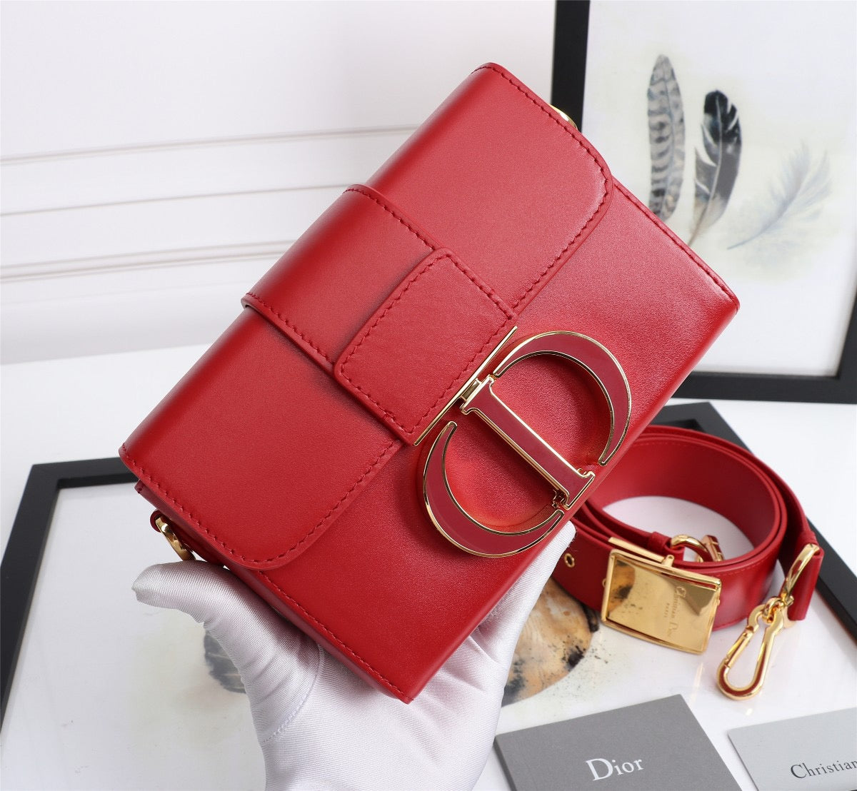 Dior 30 Montaigne Box Bag In Red Box Calfskin