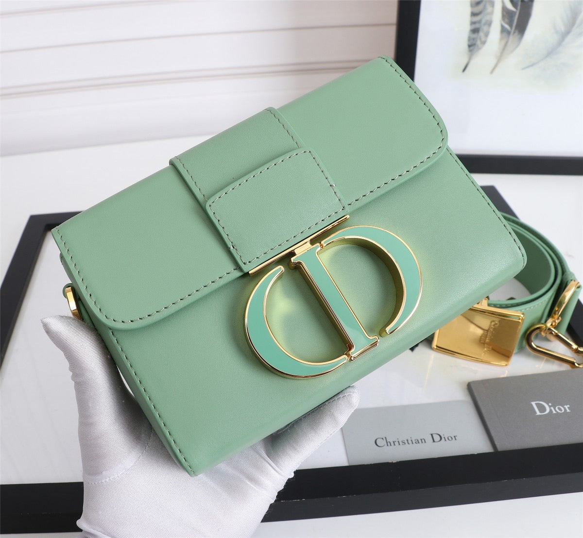 Dior 30 Montaigne Box Bag In Avocado Green Box Calfskin