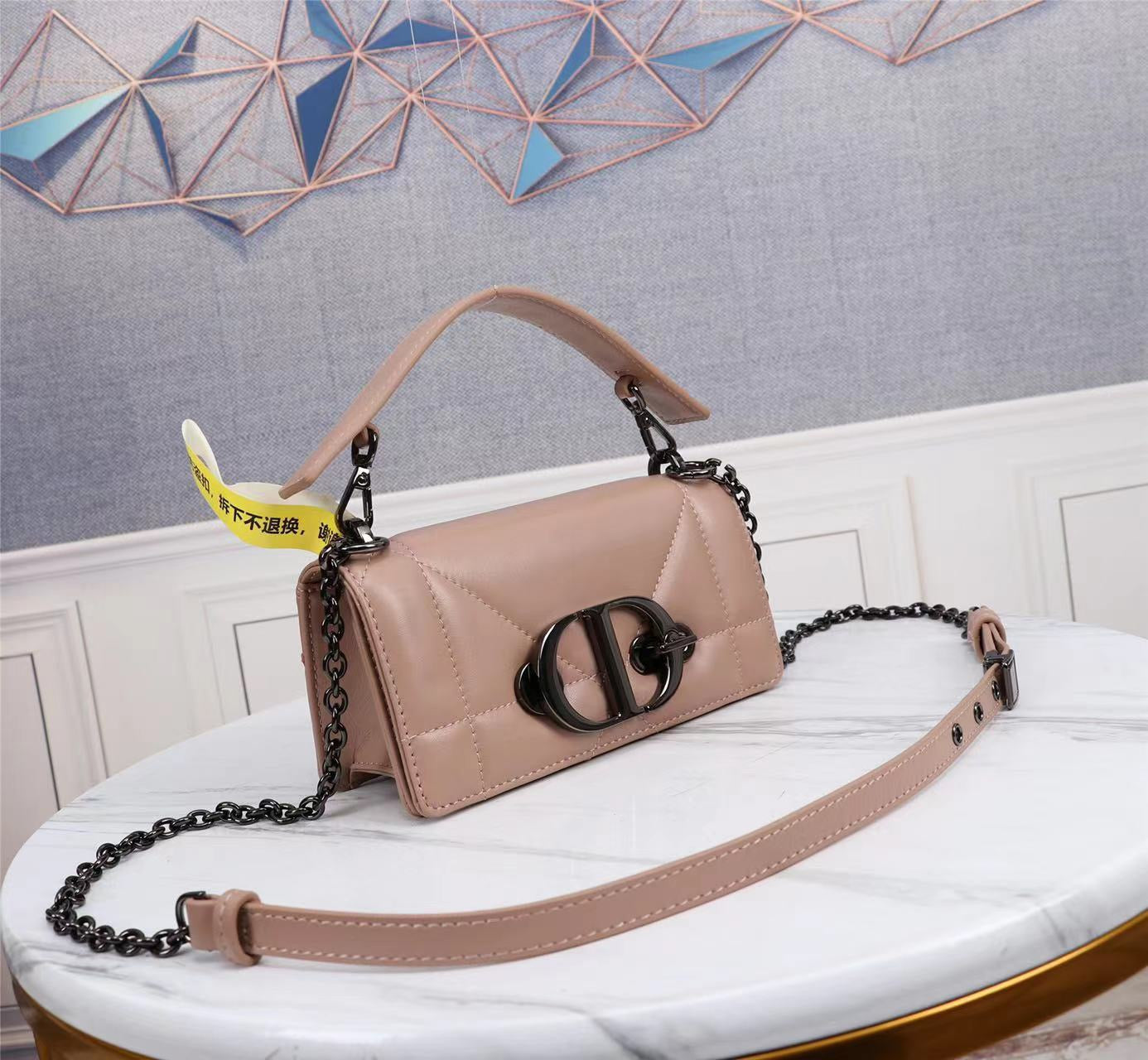 Dior 30 Montaigne Chain Bag With Handle In Pink Lambskin