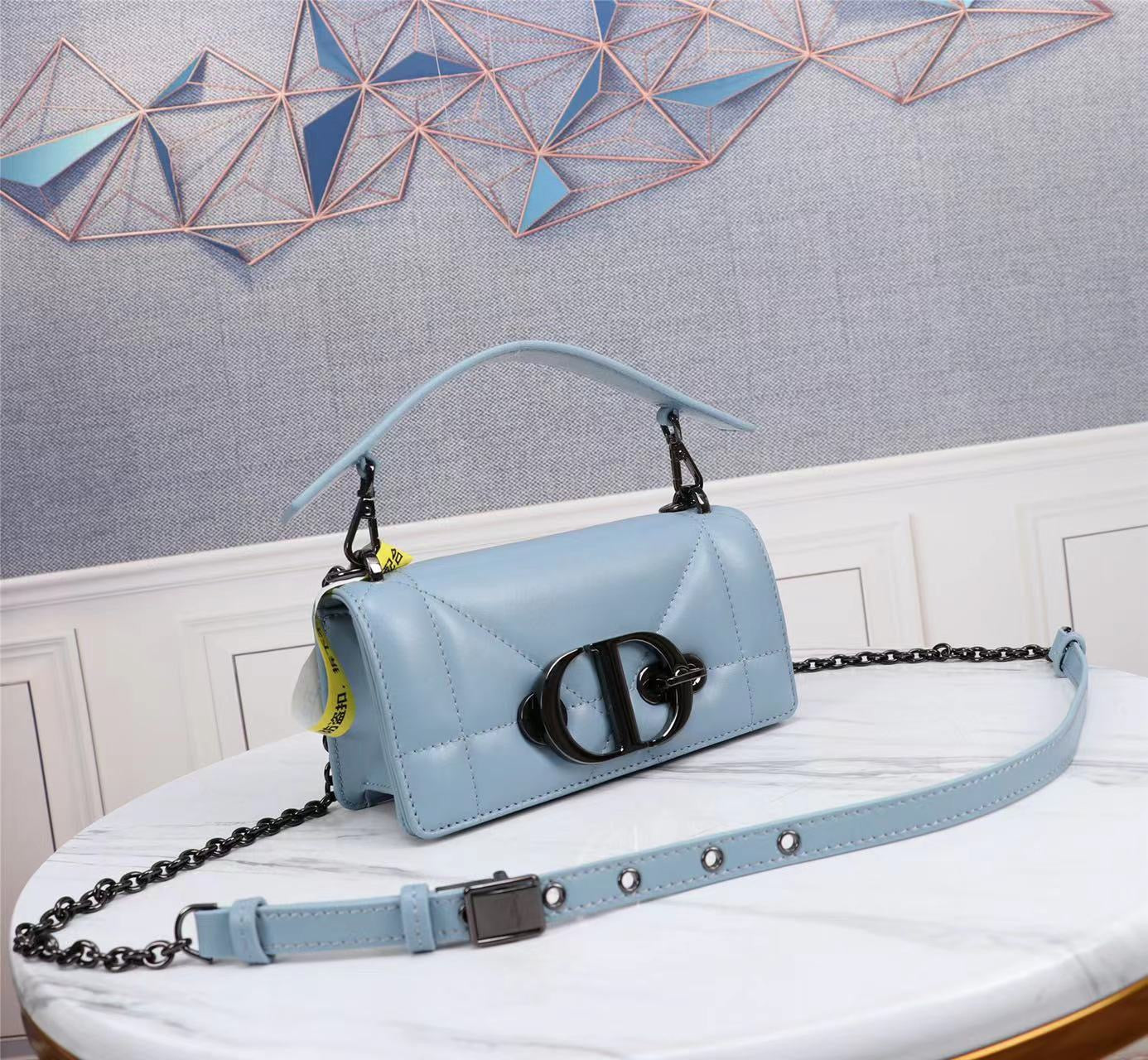 Dior 30 Montaigne Chain Bag With Handle In Sky Blue Lambskin