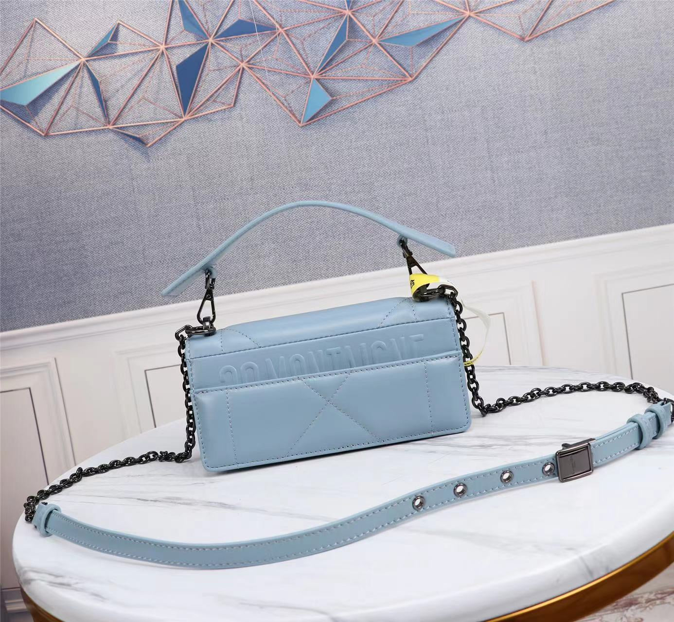 Dior 30 Montaigne Chain Bag With Handle In Sky Blue Lambskin