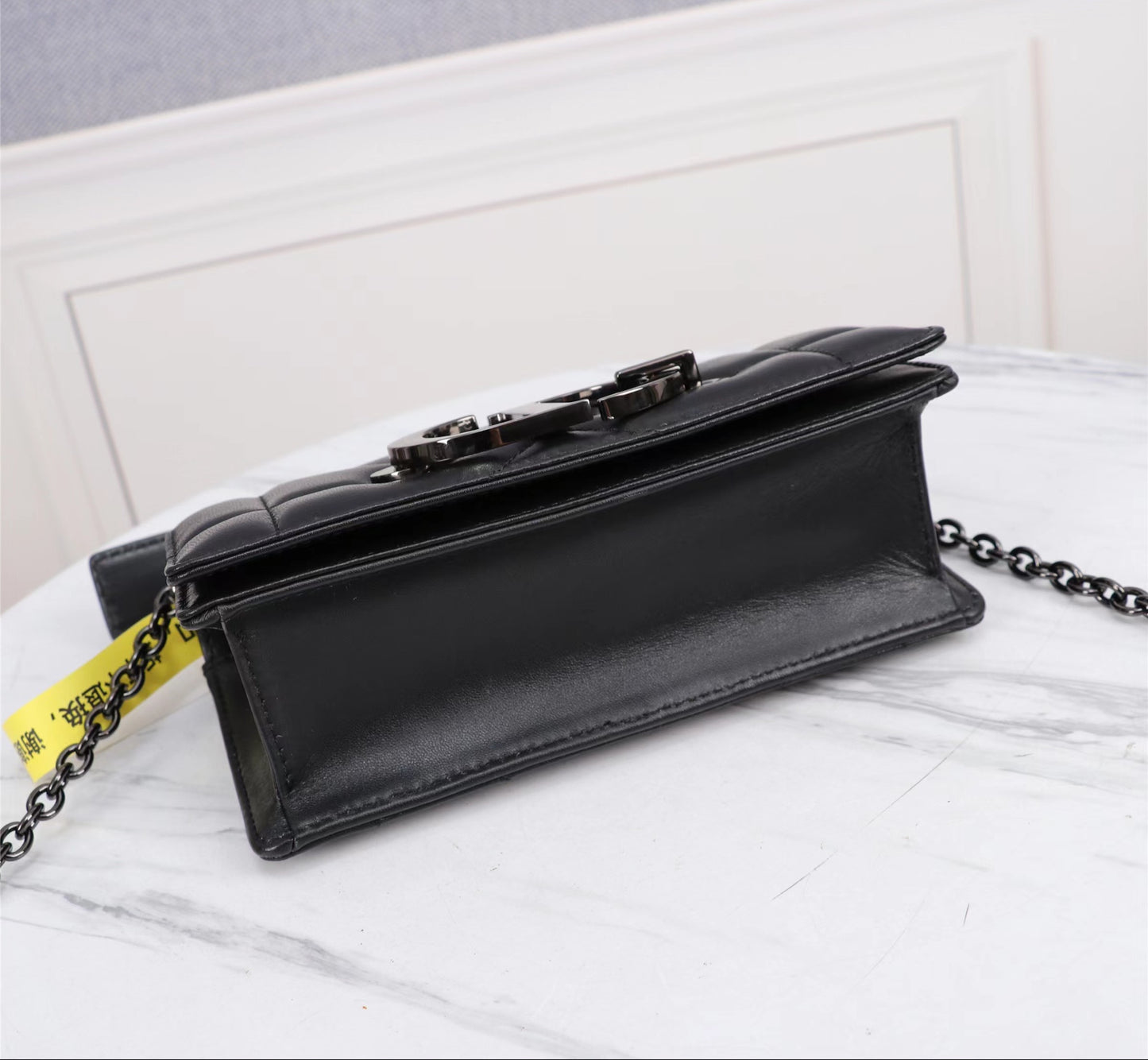 Dior 30 Montaigne Chain Bag With Handle In Black Lambskin