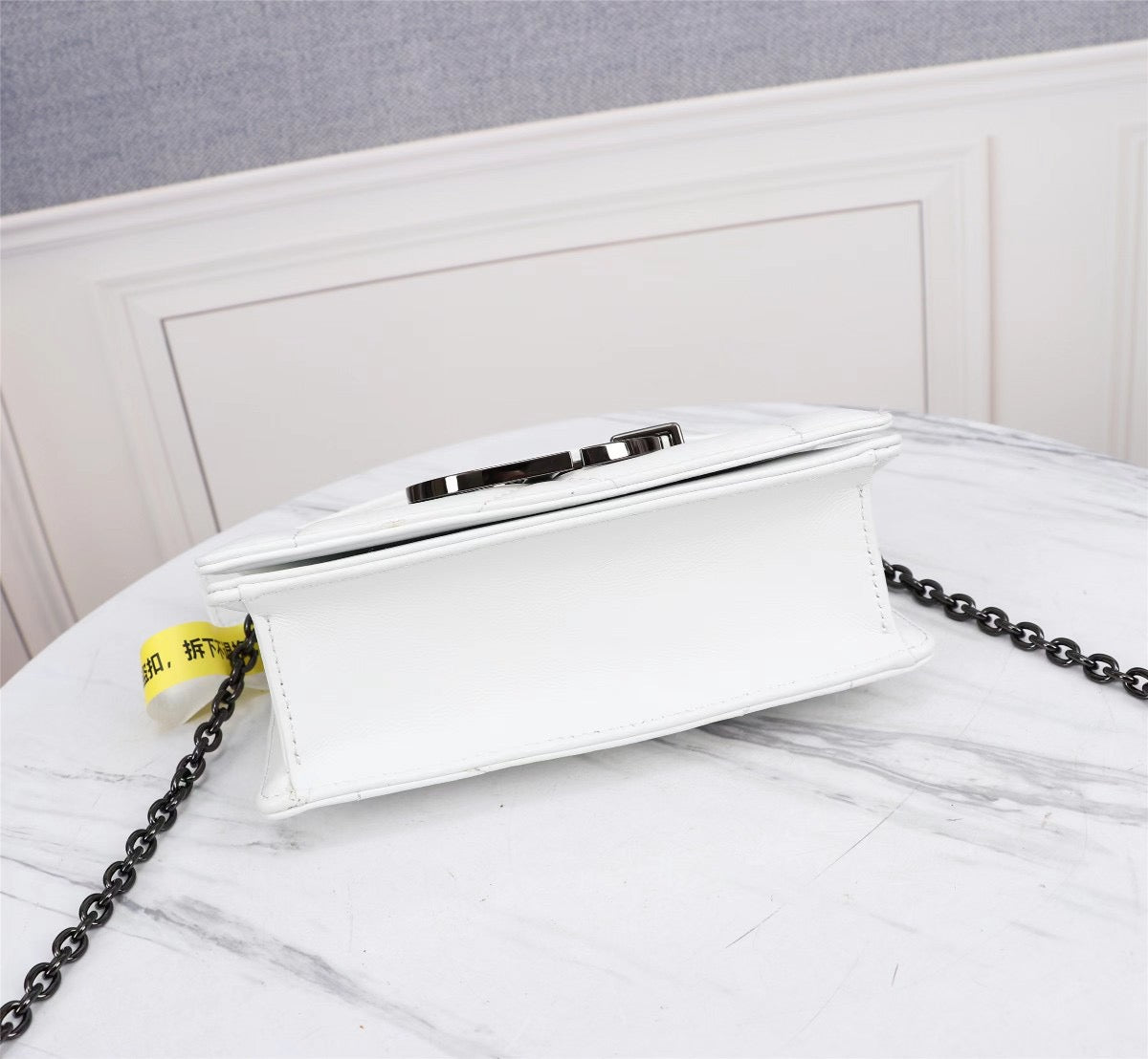 Dior 30 Montaigne Chain Bag With Handle In White Lambskin