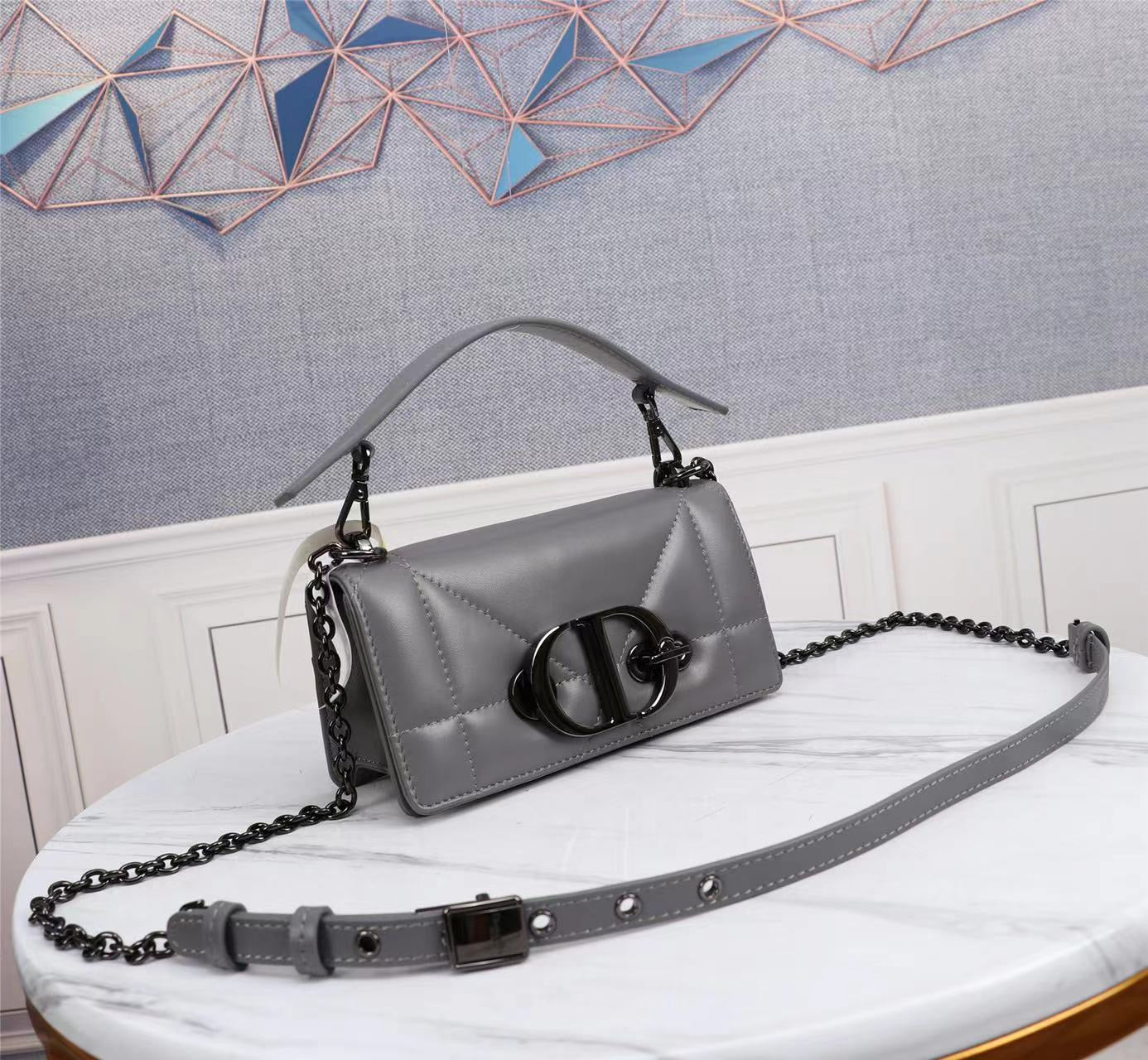 Dior 30 Montaigne Chain Bag With Handle In Gray Lambskin