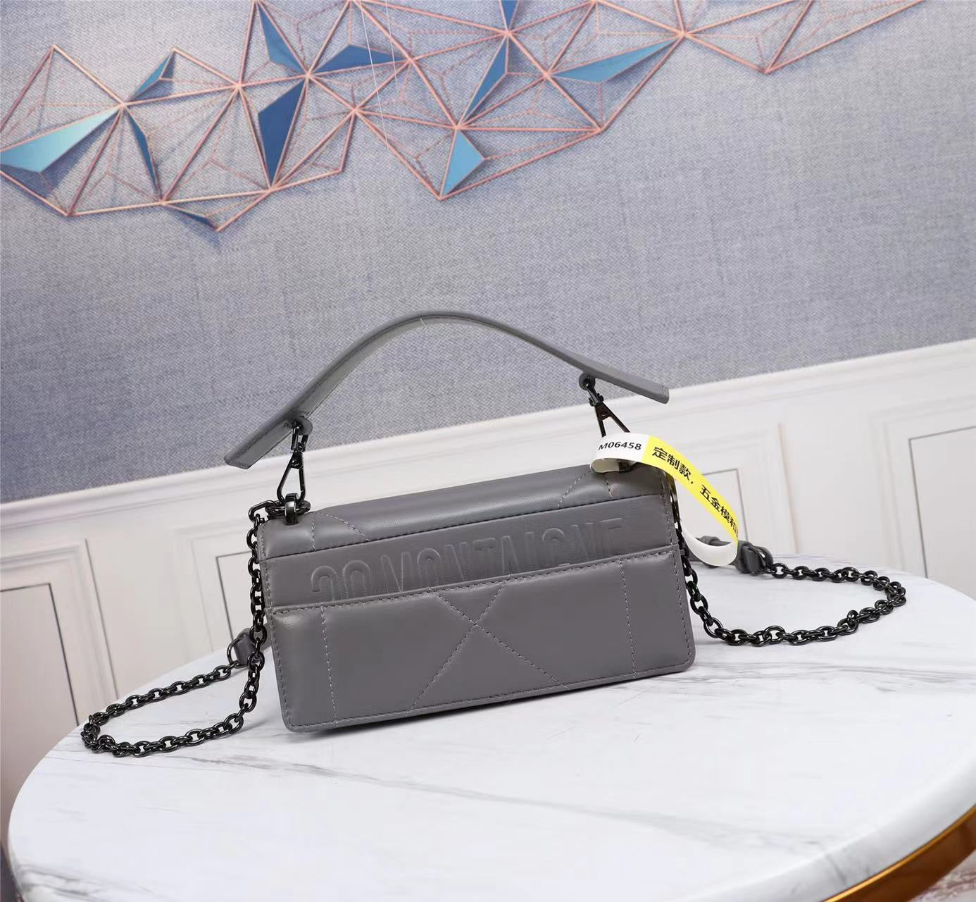 Dior 30 Montaigne Chain Bag With Handle In Gray Lambskin