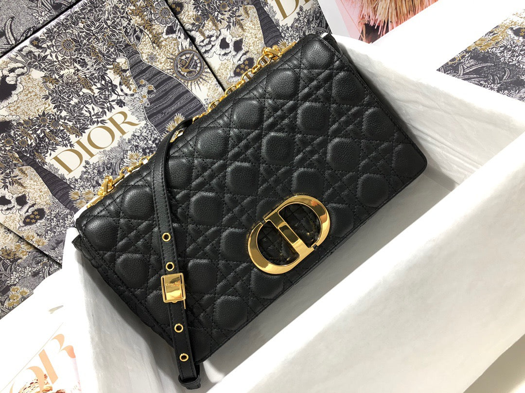 Dior Caro Large Bag In Black Cannage Calfskin