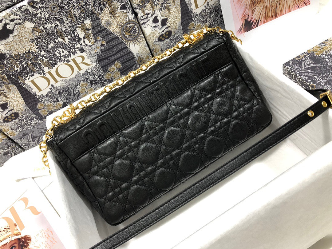 Dior Caro Large Bag In Black Cannage Calfskin