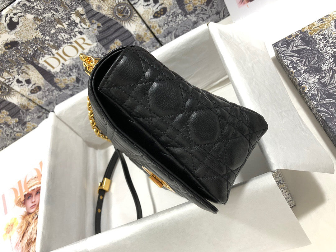 Dior Caro Large Bag In Black Cannage Calfskin