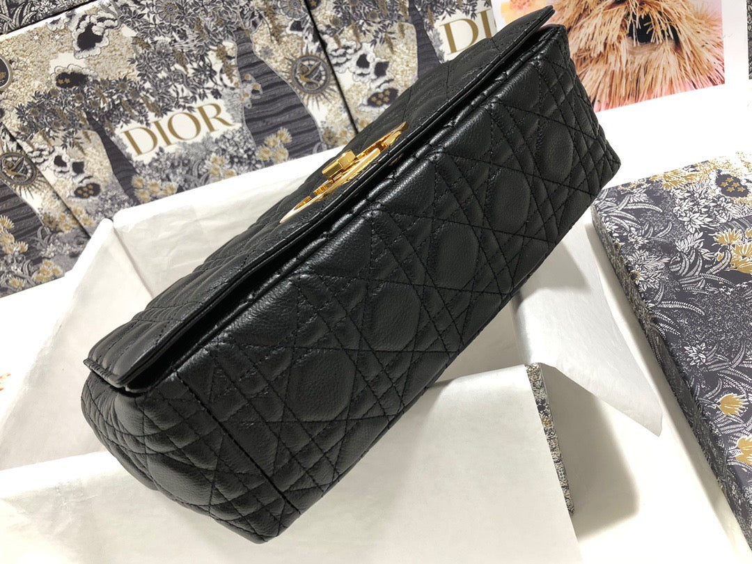 Dior Caro Large Bag In Black Cannage Calfskin