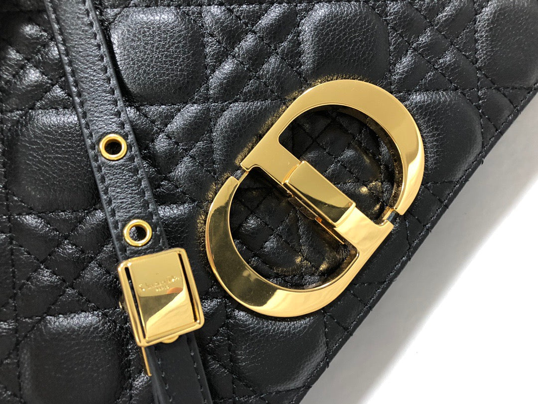 Dior Caro Large Bag In Black Cannage Calfskin