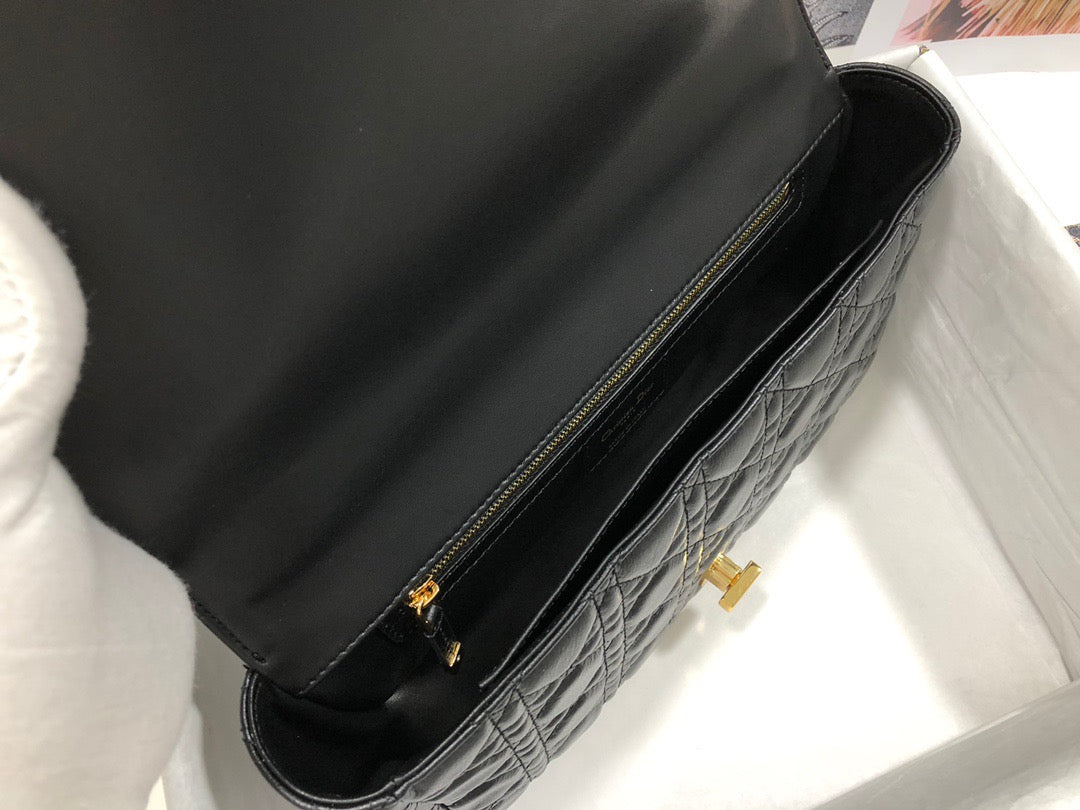 Dior Caro Large Bag In Black Cannage Calfskin