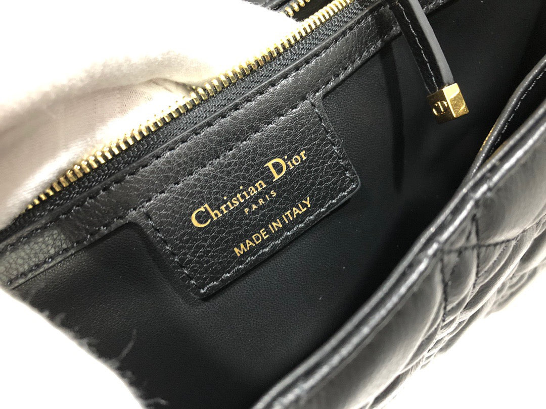 Dior Caro Large Bag In Black Cannage Calfskin