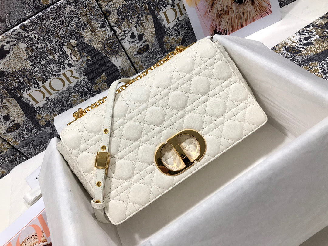 Dior Caro Large Bag In White Cannage Calfskin