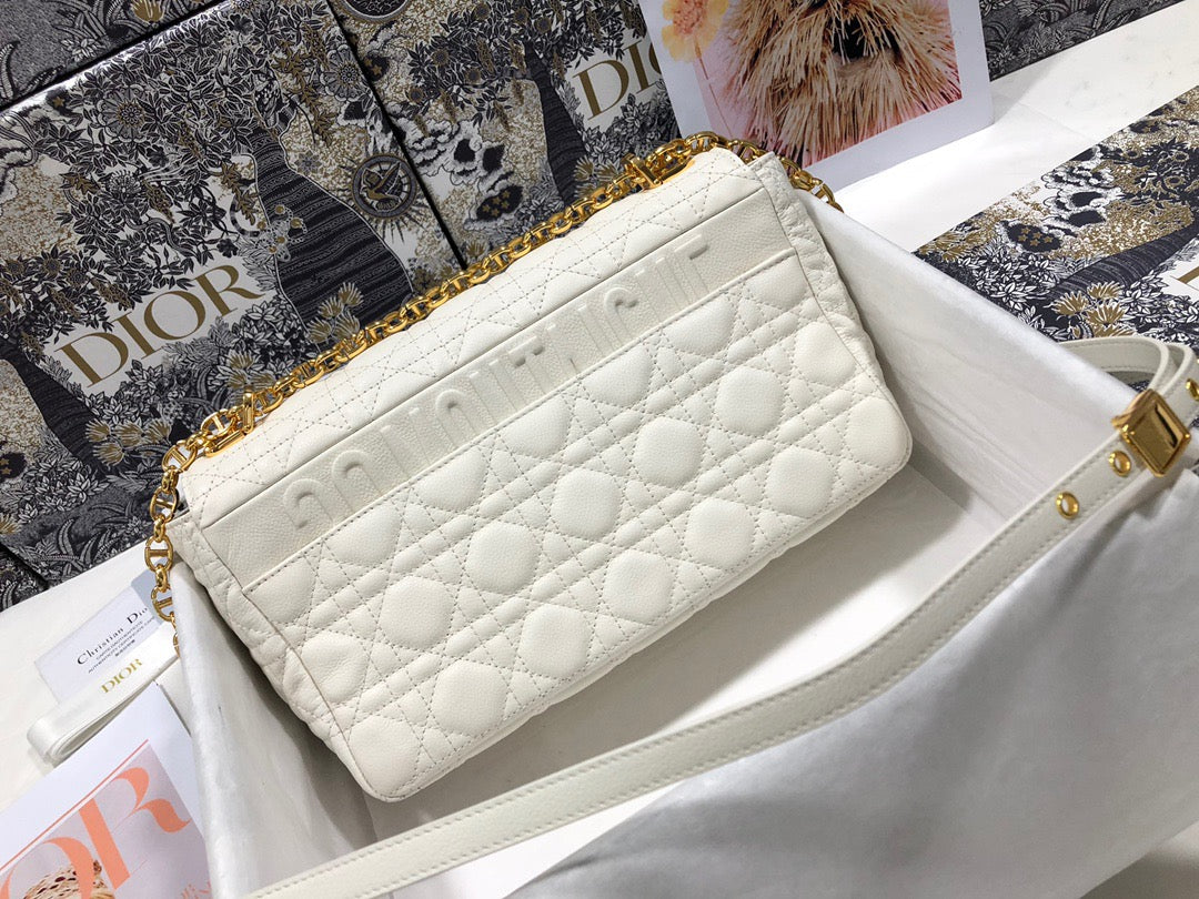 Dior Caro Large Bag In White Cannage Calfskin