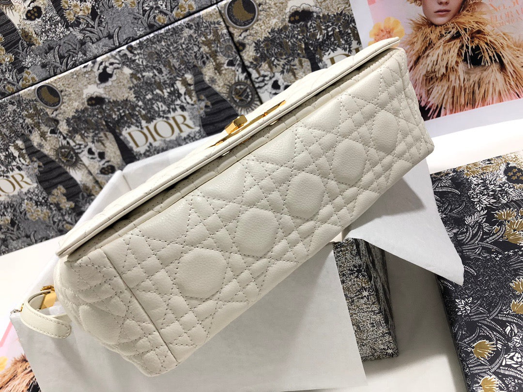 Dior Caro Large Bag In White Cannage Calfskin