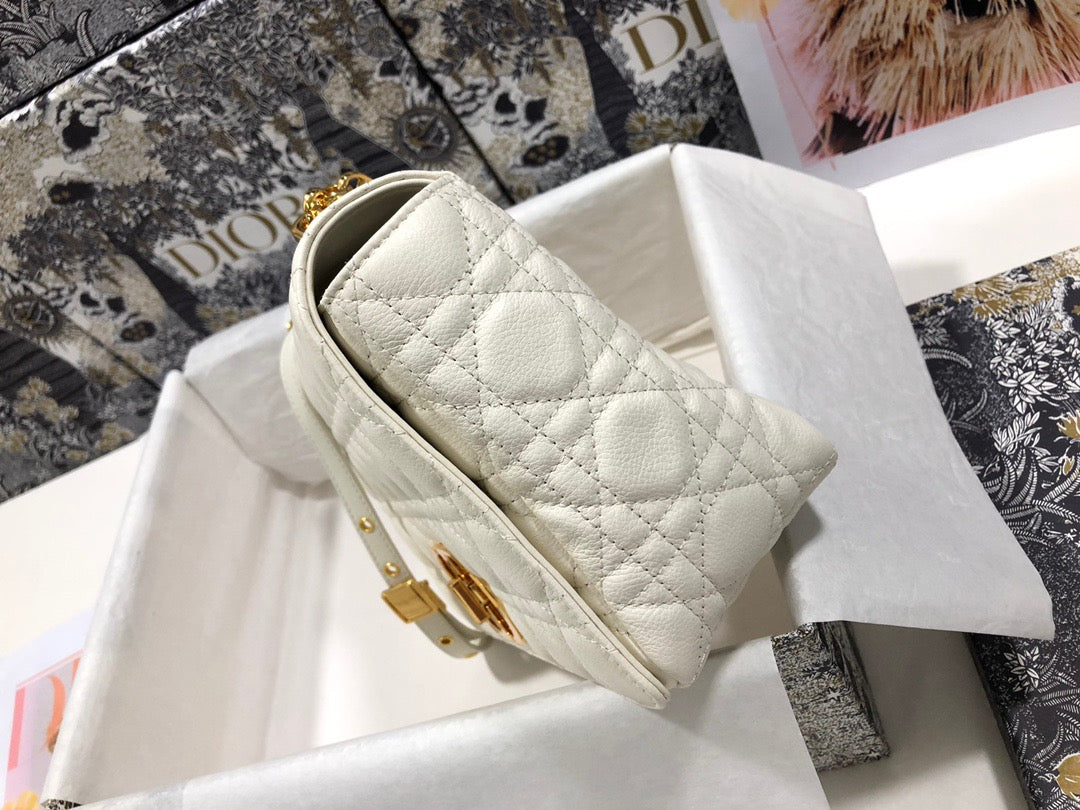 Dior Caro Large Bag In White Cannage Calfskin