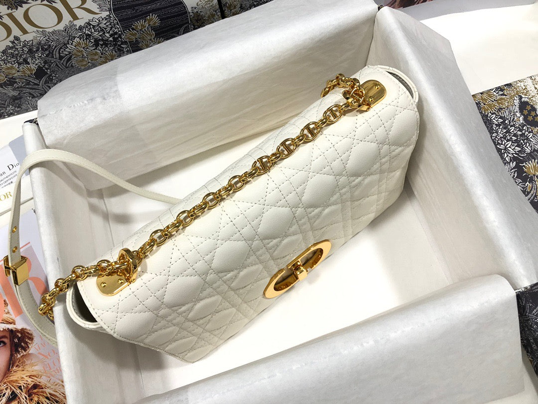 Dior Caro Large Bag In White Cannage Calfskin